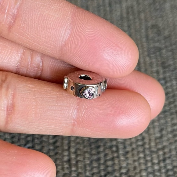 Retired Pandora Hearts Pink CZ Bling Sparkling Charm Safety Clip Stopper Spacer - Picture 4 of 6